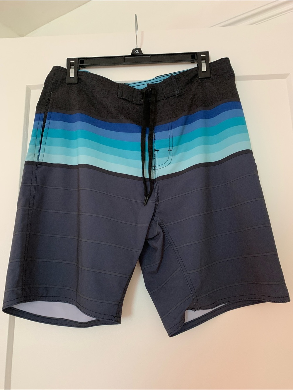 burnside Men's Navy Swim Trunks with Aqua & Teal Stripes